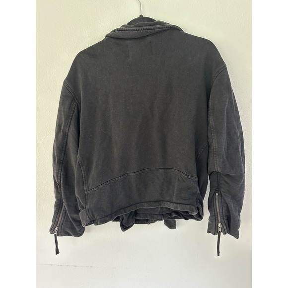 Free People We The Free Rebel Knit Moto Jacket XS Black Buckle Grunge Biker Goth - Picture 5 of 12